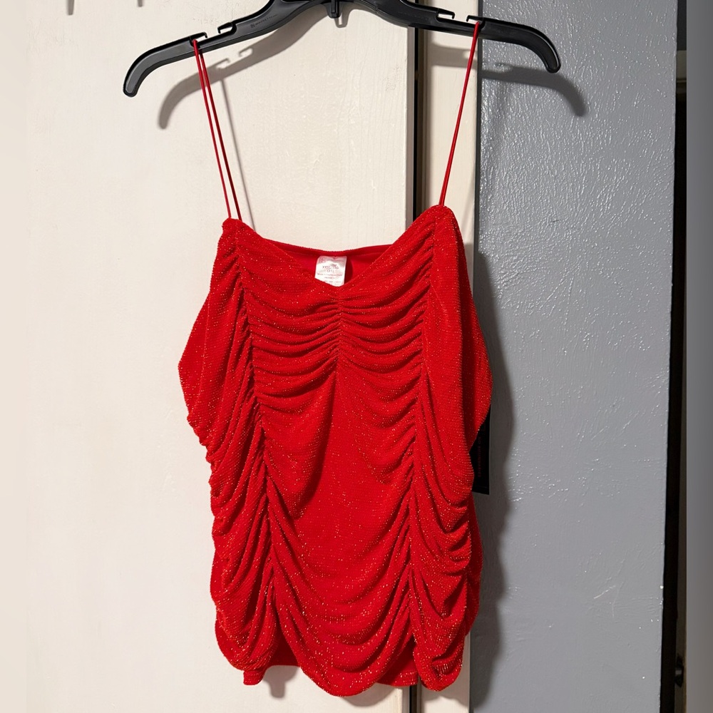 Red Ruched Sparkle Cami Top